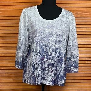 Chico's White to Blue Ombre Sequin Scoop Neck Top